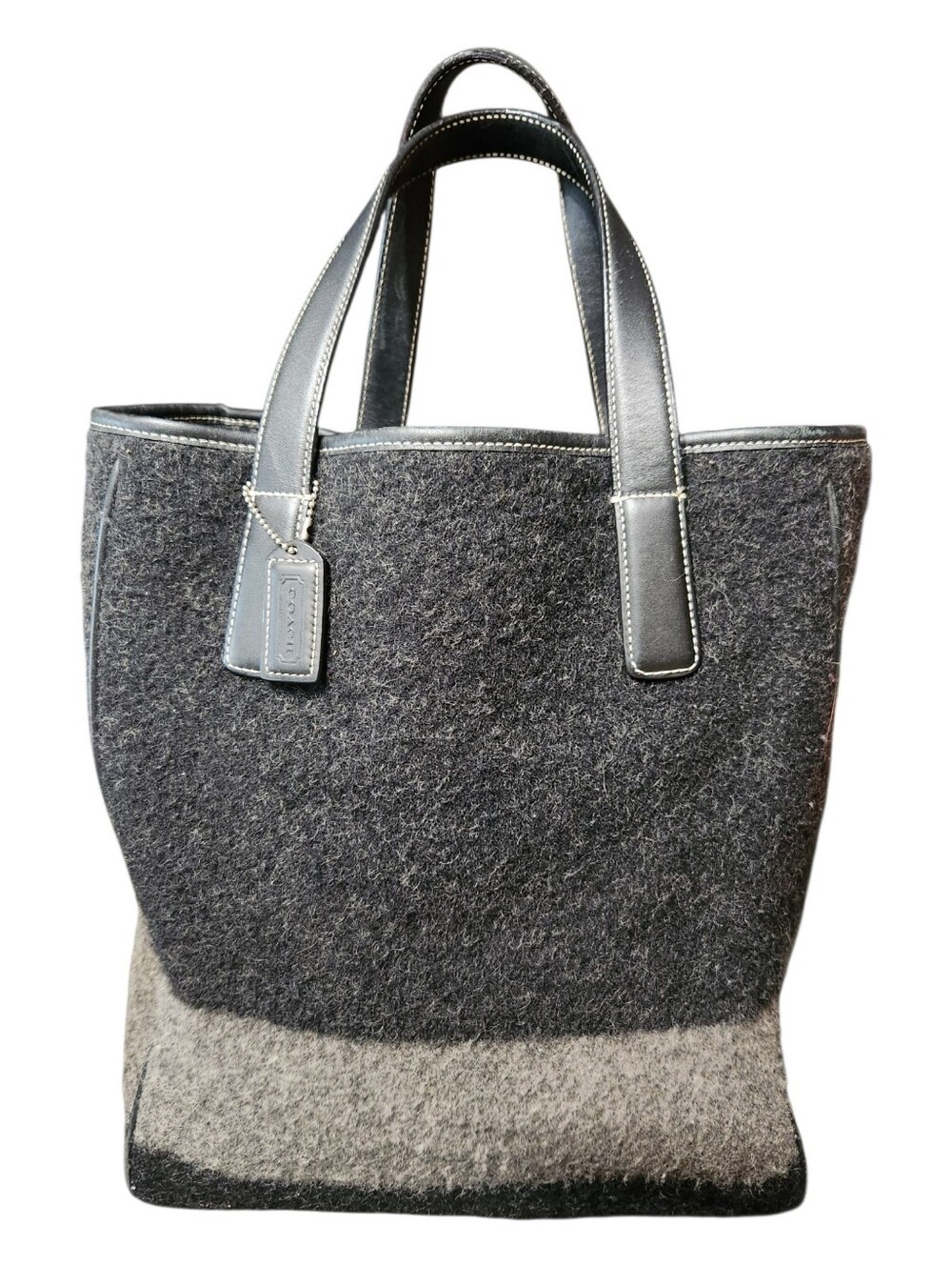 Vintage COACH Wool Felt Tote Bag with Leather Trim Charcoal